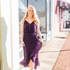 Asymmetrical Hem Dress - Ruffle Hem Dress