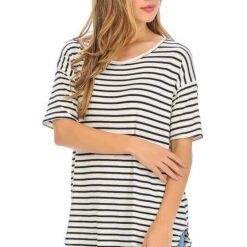 Striped Short Sleeve Top | Mature Women's Knit Tops