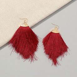 Burgundy Tassel Fringe Earrings | BOHO Earrings