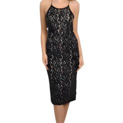 Classy Lace Overlay Cross-Body Backless Cocktail Dress Dresses