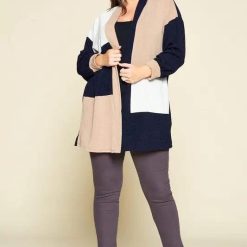 Color-Block - Open Front - Plus Size - Womens Cardigan