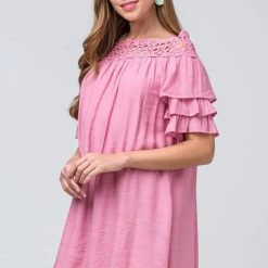 Crochet Neckline Ruffle Detail Dress