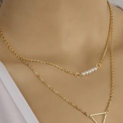 Dainty Pearl Geometric Layered Necklace