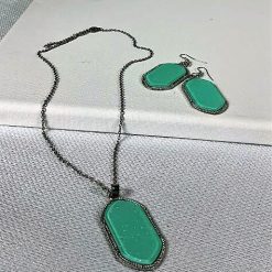 Druzy Sparkle Oblong Necklace & Earrings Set Jewelry