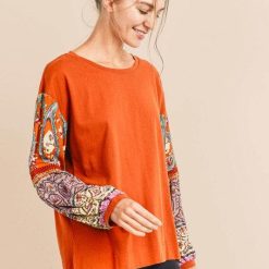 Elise Boho Contrast Long Sleeve Blouse Jolie Vaughan Mature Women's Online Clothing Boutique