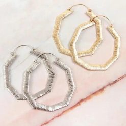 Embellished Octagon Hoop Earrings Jewelry