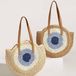 Color Block Straw Tote Bag | Women's Fashion Handbags & Totes