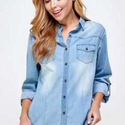 Classic Chambray Denim Shirt - Women's Long Sleeve Tops