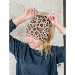 Leopard Print CC Beanie Tail Hats