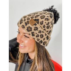Leopard Print Matching Cuff Beanie Hats