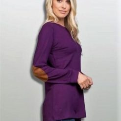 Long-Sleeved Knit Tunic with Suede Elbow Patches