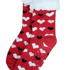 Love You Heart Sherpa Socks in Red