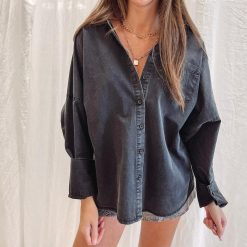 Washed Black Button Up