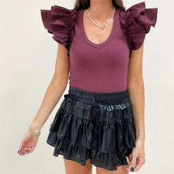 Emmie Ruffle Bodysuit – Burgundy