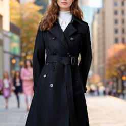 Popular Trench Coat Women 2024 Autumn And Winter New Mid-Length Coat Black