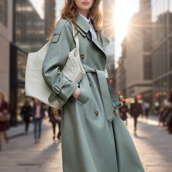 Popular Trench Coat Women 2024 Fall/Winter New Mid-Length Coat Green