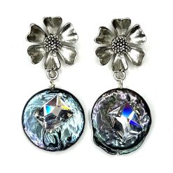 Gray Coin Pearl Earring